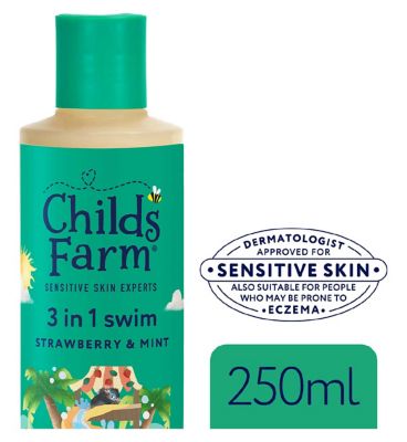 Childs farm 3 in 1 Swim 250ml, Strawberry & Mint, Gentle Shampoo, Conditioner & Body Wash for Kids, Babies & Sensitive Skin (7)