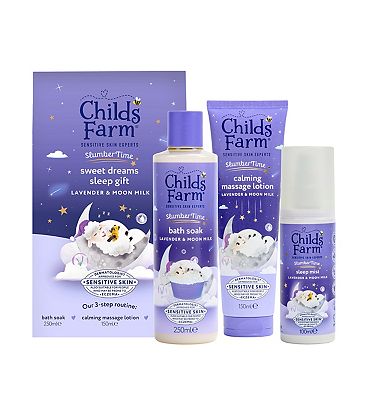 Childs Farm SlumberTime Sweet Dreams Gift Set, Lavender & Moon Milk Bath Soak 250ml, Massage Lotion 