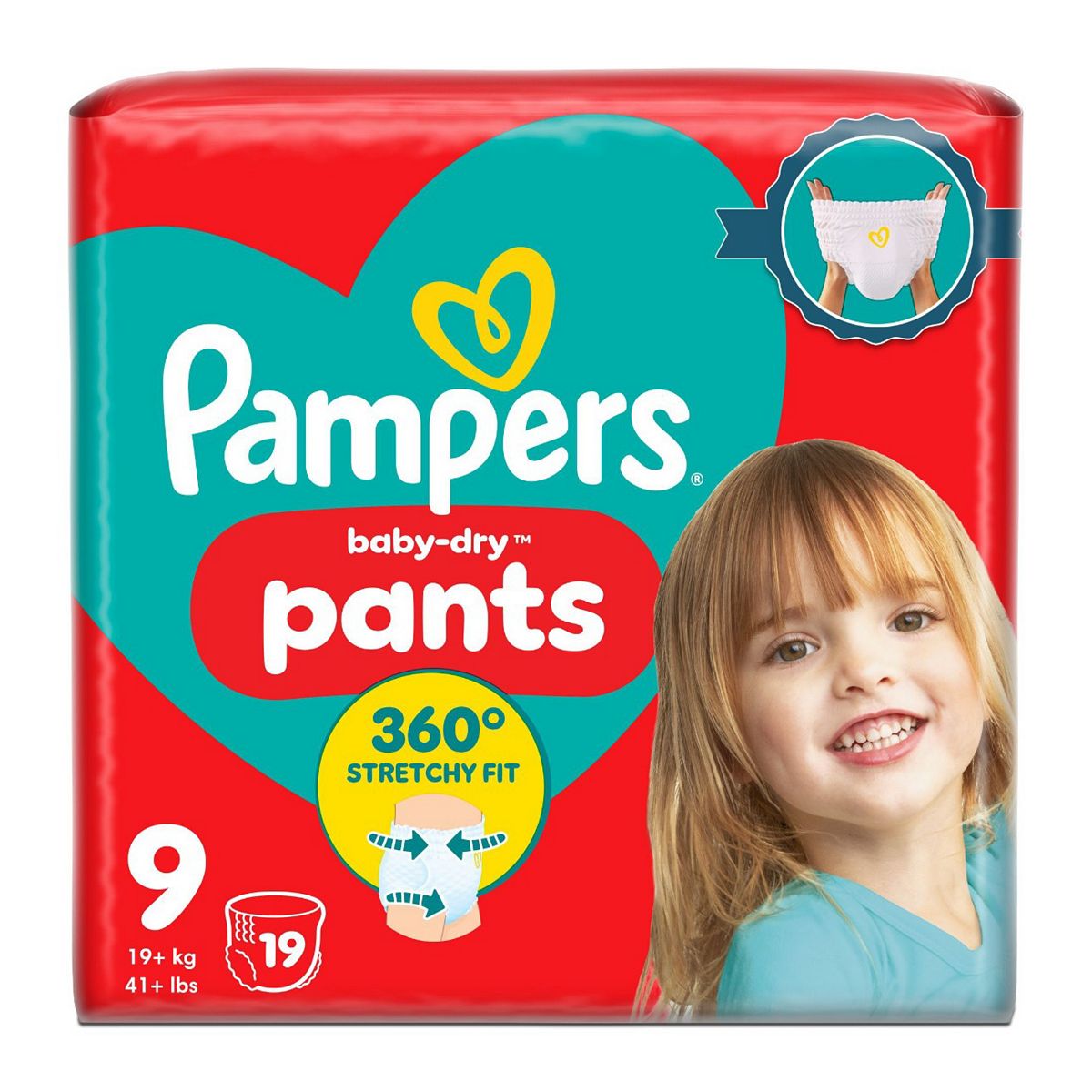 Pampers Baby-Dry Nappy Pants Size 9, 19 Nappies, 19Kg+, Essential Pack