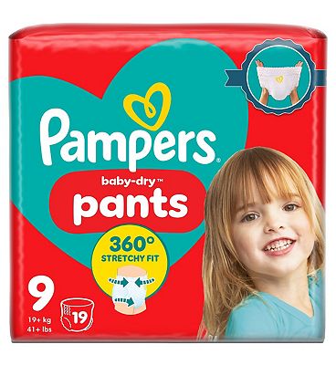 Pampers Baby-Dry Nappy Pants Size 9, 19 Nappies, 19kg+, Essential Pack