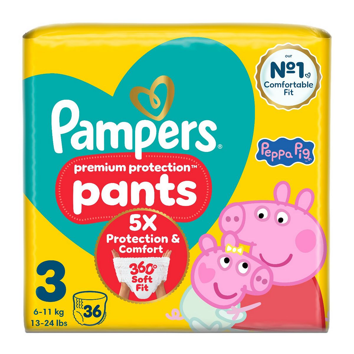 Pampers Premium Protection Nappy Pants Size 3 36 Nappies 6Kg-11Kg Essential Pack