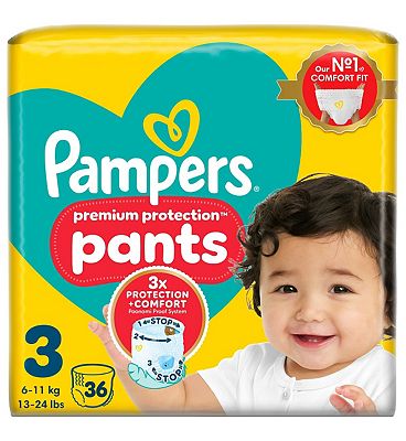 Pampers Premium Protection Nappy Pants Size 3, 36 Nappies, 6kg-11kg