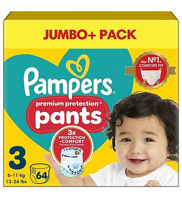 Pampers Premium Protection Nappy Pants Size 3, 64 Nappies, 6kg-11kg