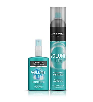 John Frieda Volume Lift Root Booster Blow Dry Lotion and Lightweight Hairspray Bundle for Thin, Fine