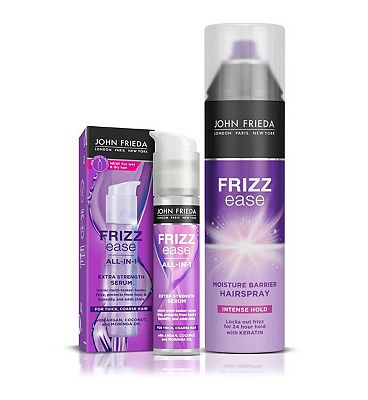 John Frieda Frizz Ease Extra Strength Serum and Intense Hold Hairspray Bundle for Thick, Frizzy Hair