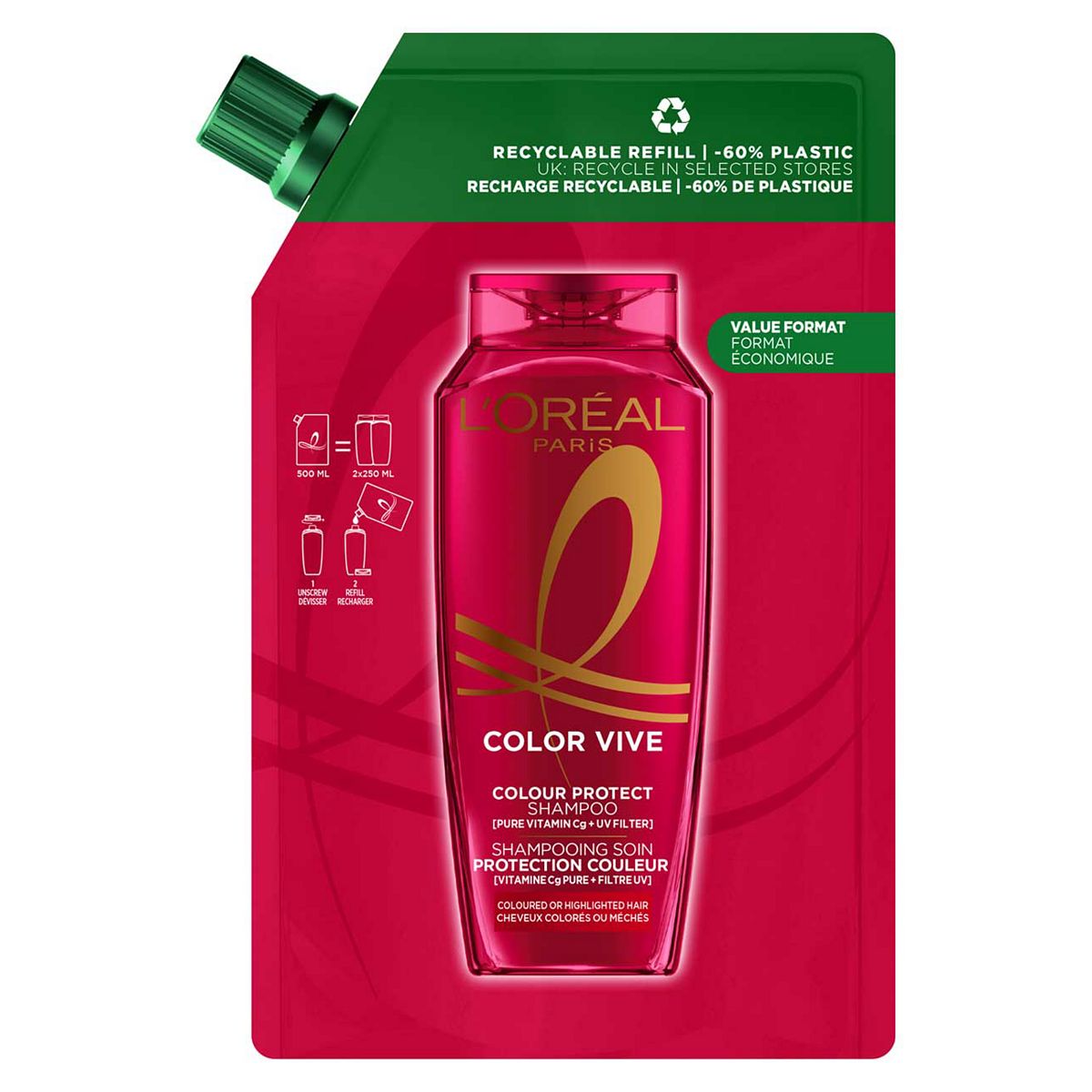 L'Oreal Paris Elvive Colour Protect Shampoo Refill Pouch 500ml