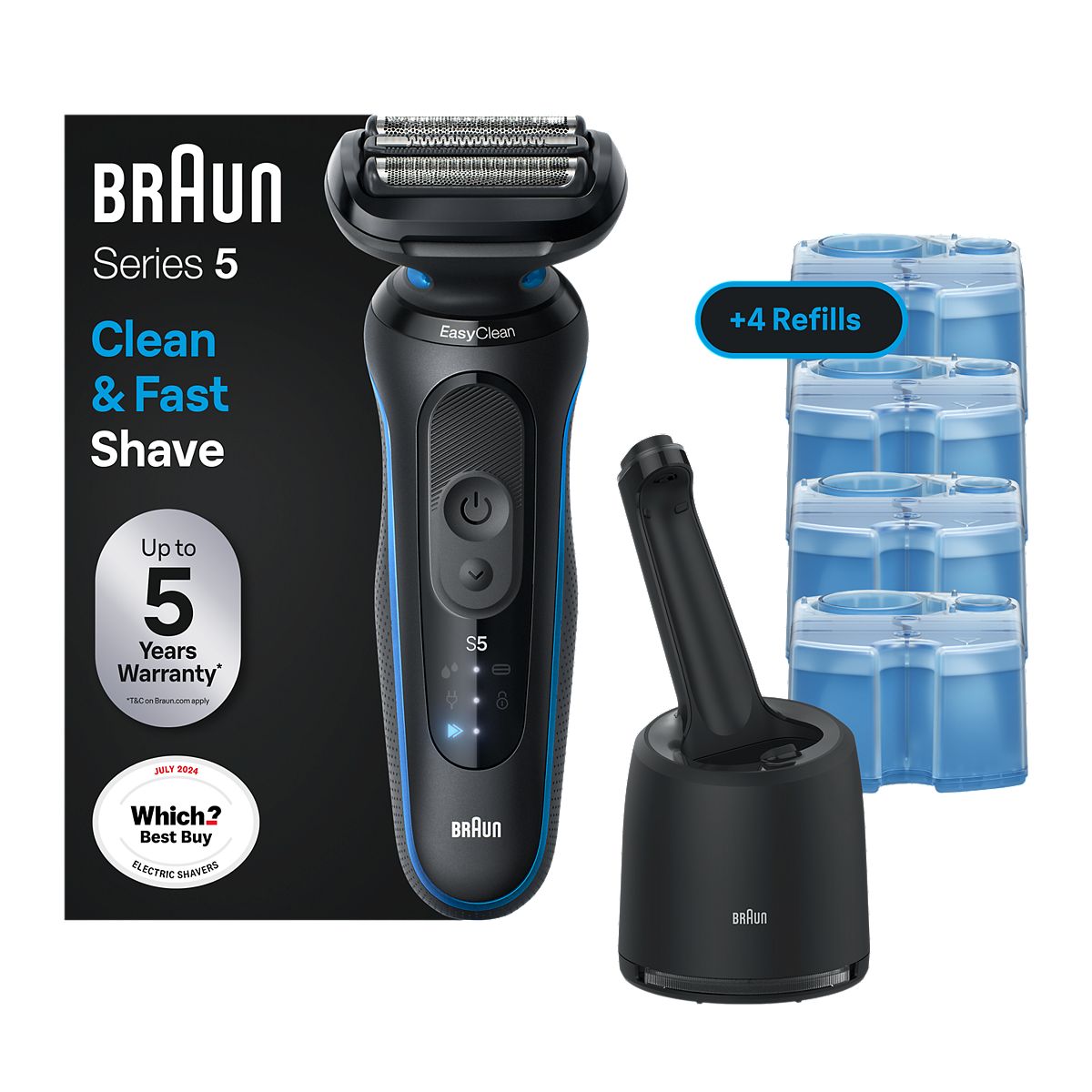Braun Series 5 52-B7000Cc Electric Shaver With Smartcare Center And Refill Cartridges 4 Pack
