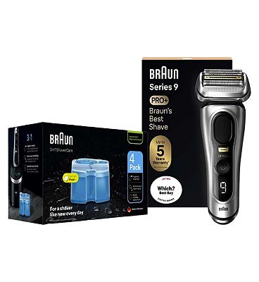 Braun Series 9 Pro Electric Shaver & SmartCare Center Refill Cartridges 4 pack Bundle