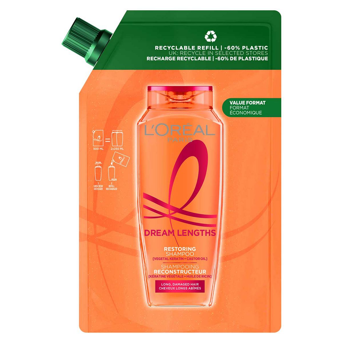 Loreal L'oreal Paris Elvive Dream Lengths Shampoo Refill Pouch 500Ml