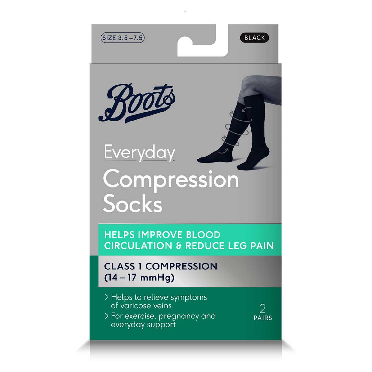   Healthcare   Everyday Compression Socks, Black, Size 3.5 - 7.5 Multicolor