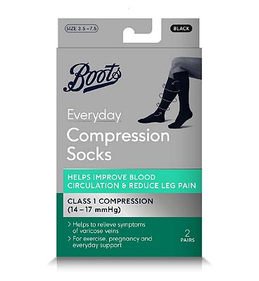 Boots Healthcare Boots Everyday Compression Socks, Black, Size 3.5 - 7.5