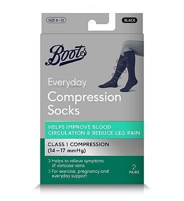 Boots Everyday Compression Socks, Black, Size 8 - 12