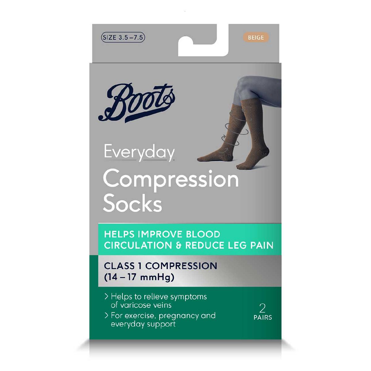   Healthcare   Everyday Compression Socks, Beige, Size 3.5 - 7.5 Multicolor