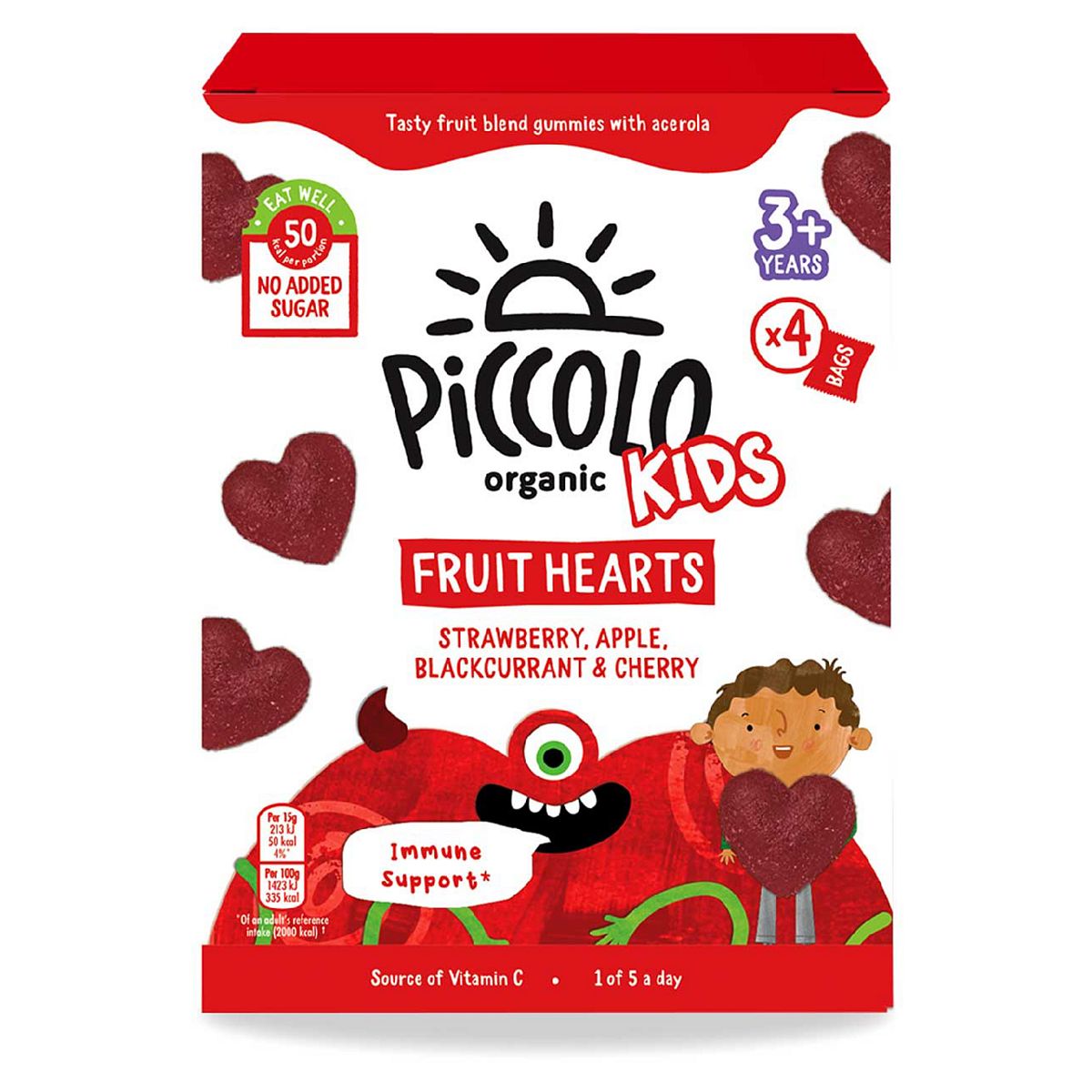Piccolo Organic Kids Fruit Hearts Apple Strawberry Blackcurrant & Cherry 15G 4S
