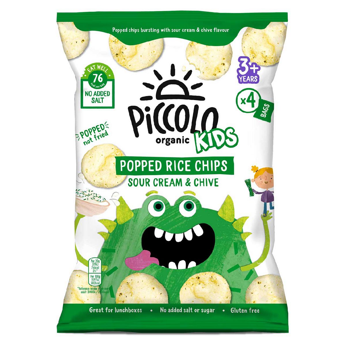 Piccolo Organic Kids Popped Rice Chips Soured Cream & Chive Multi Pack 20G 4S
