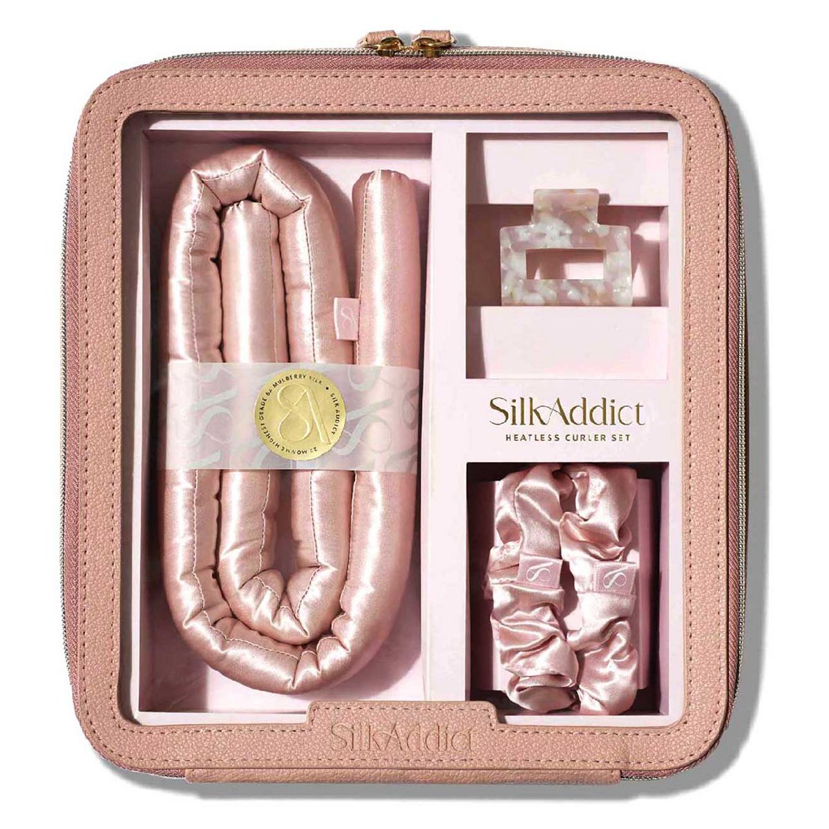 Silk Addict 100% Mulberry Silk Heatless Curler Set Pale Pink Multicolor