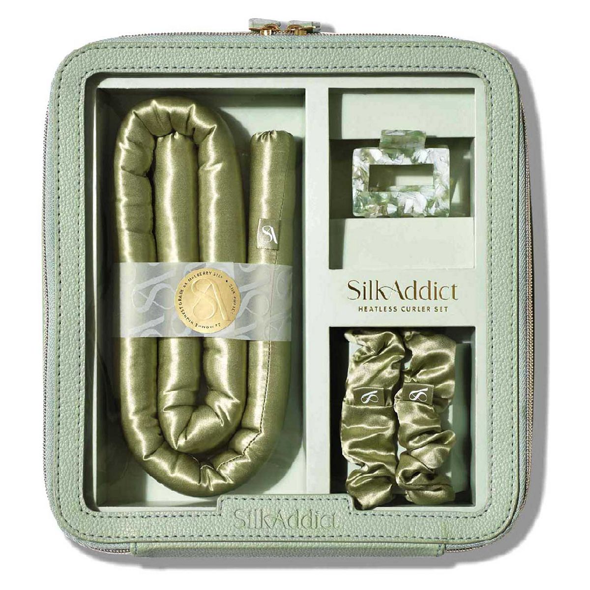 Silk Addict 100% Mulberry Silk Heatless Curler Set Olive Green