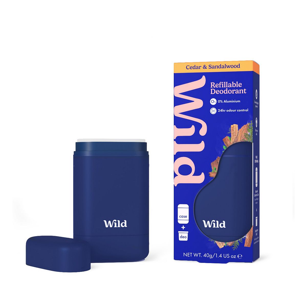 Wild Navy Blue Case And Sandalwood Cedar Stick Deodorant Refill 40G