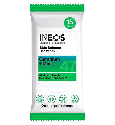 Ineos Skin Science Geranium + Mint Antiperspirant Deodorant Body Wipes - 15 Pack