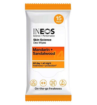 INEOS Skin Science Mandarin + Sandalwood Deodorant Body Wipes - 15 Pack