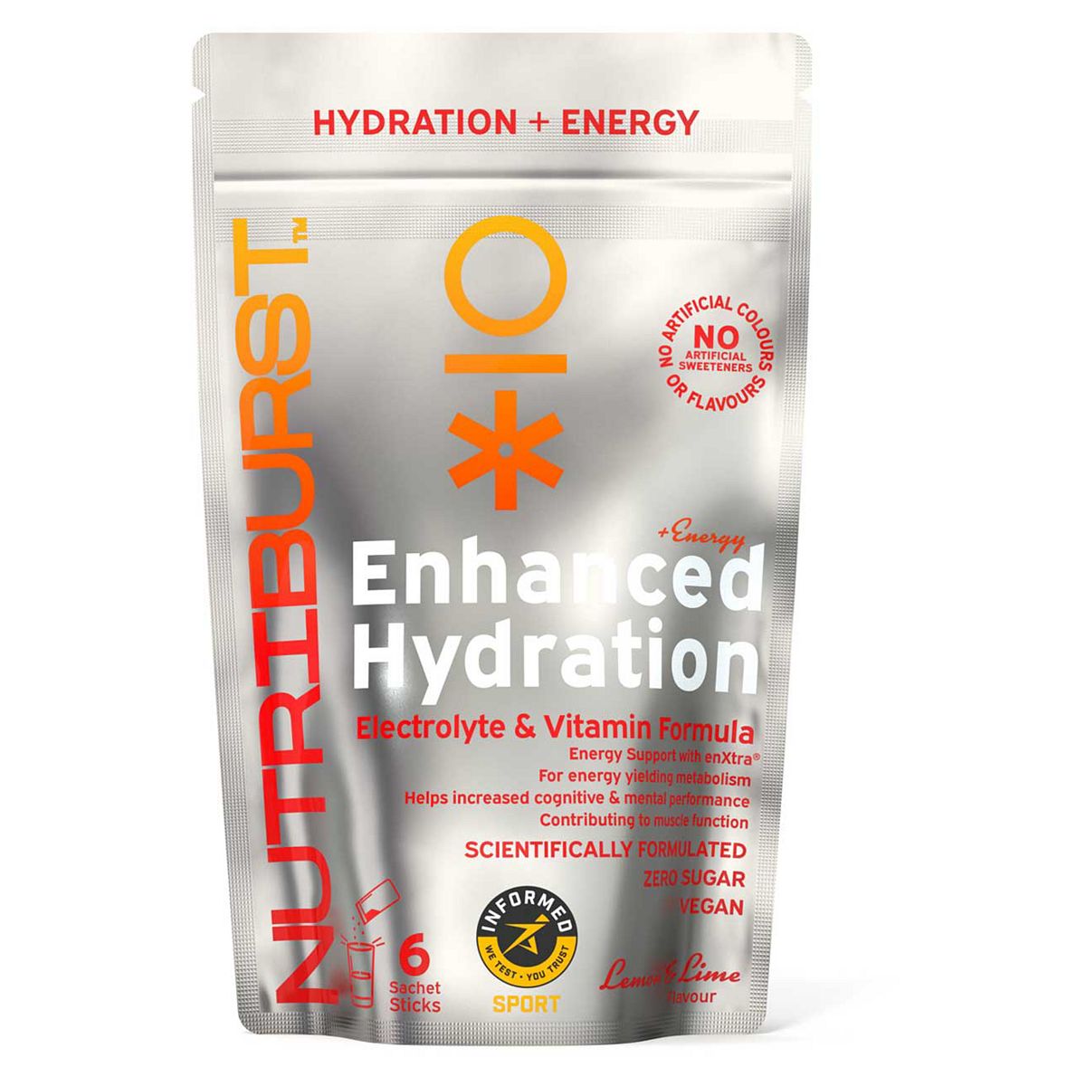 Nutriburst Energy Electrolyte & Vitamin Hydration Powder Lemon Lime - 3.5G, 6 Sachets