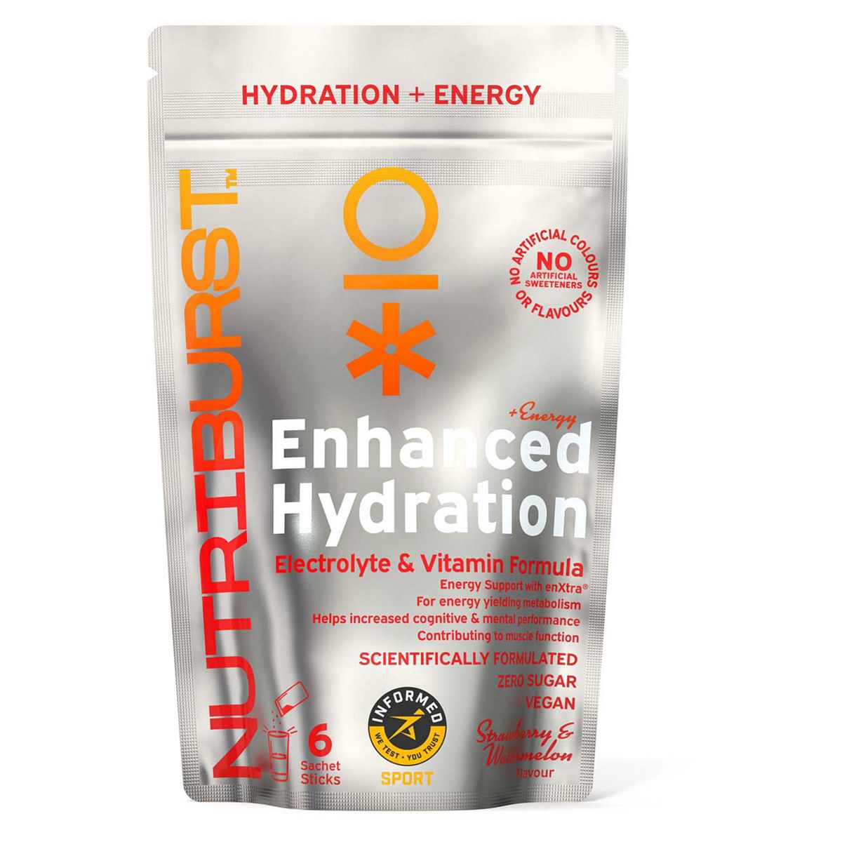 Nutriburst Energy Electrolyte & Vitamin Hydration Powder - Strawberry Watermelon 3.5G, 6 Sachets
