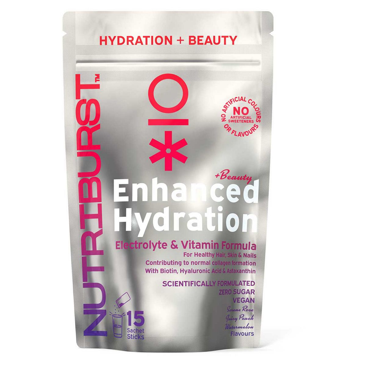 Nutriburst Beauty Electrolyte & Vitamin Hydration Powder - Mixed Flavours 3G, 15 Sachets