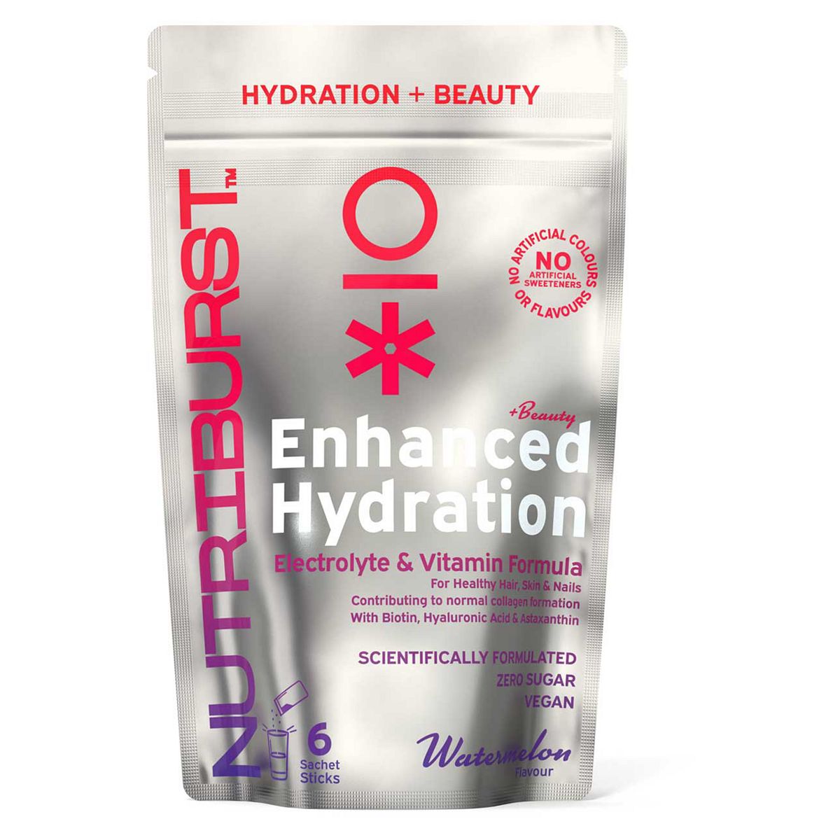 Nutriburst Beauty Electrolyte & Vitamin Hydration Powder - Watermelon 3G, 6 Sachets