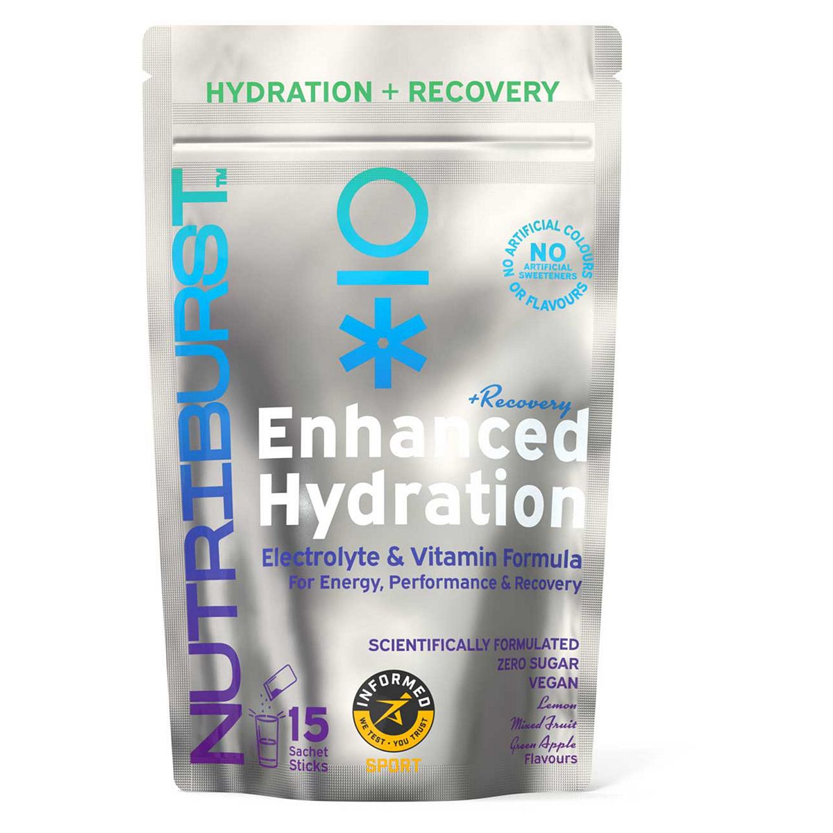 Nutriburst Recovery Electrolyte & Vitamin Hydration Powder - Mixed Flavours 3G, 15 Sachets