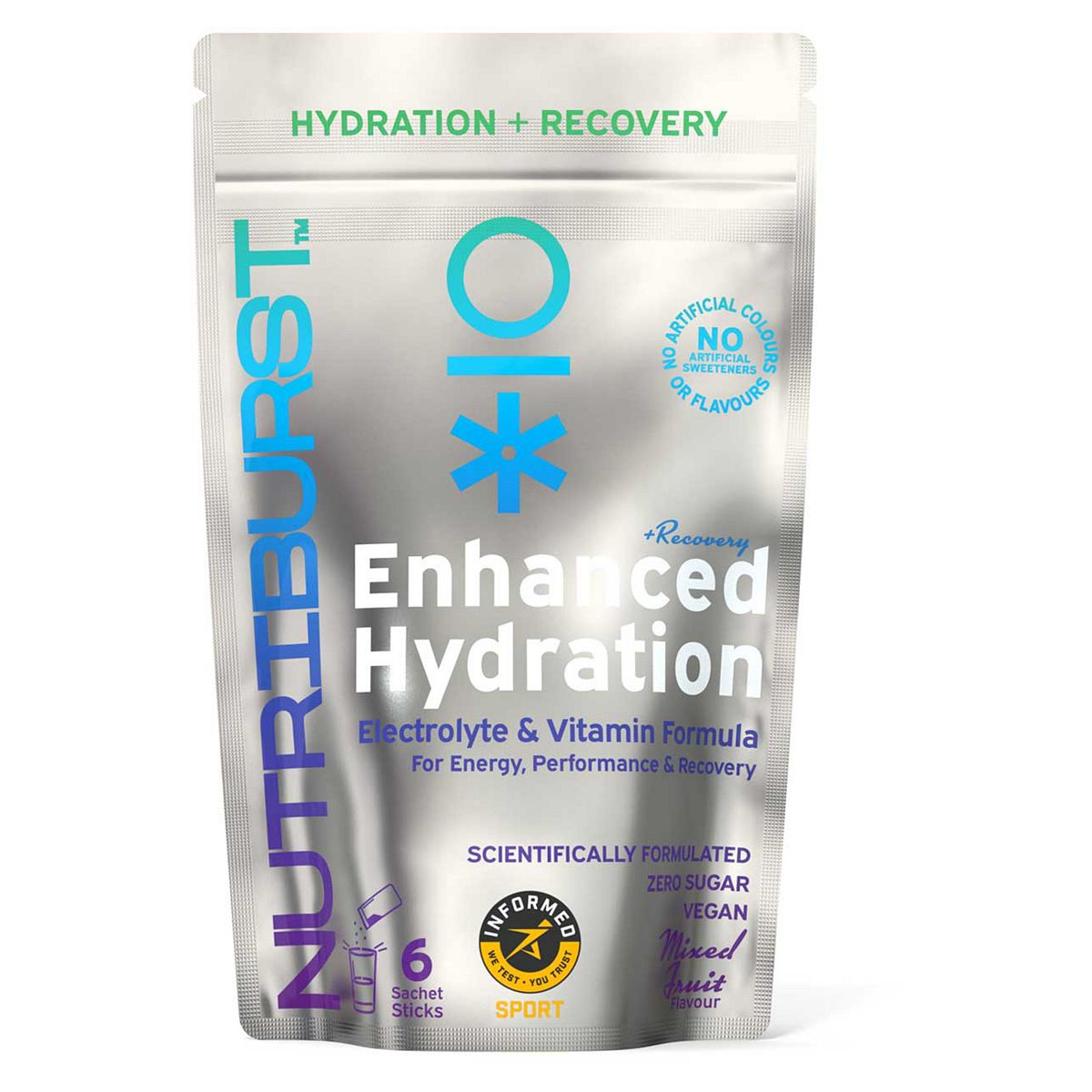 Nutriburst Recovery Electrolyte & Vitamin Hydration Powder - Mixed Fruit 3G, 6 Sachets