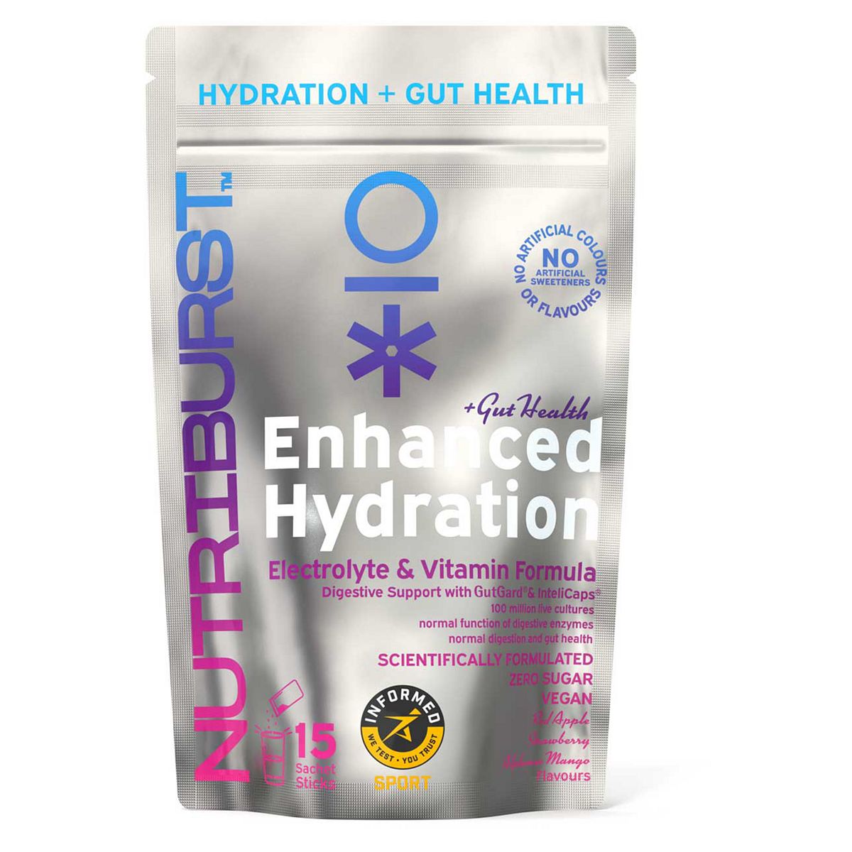 Nutriburst Gut Electrolyte & Vitamin Hydration Powder - Mixed Flavours 4.5G, 15 Sachets