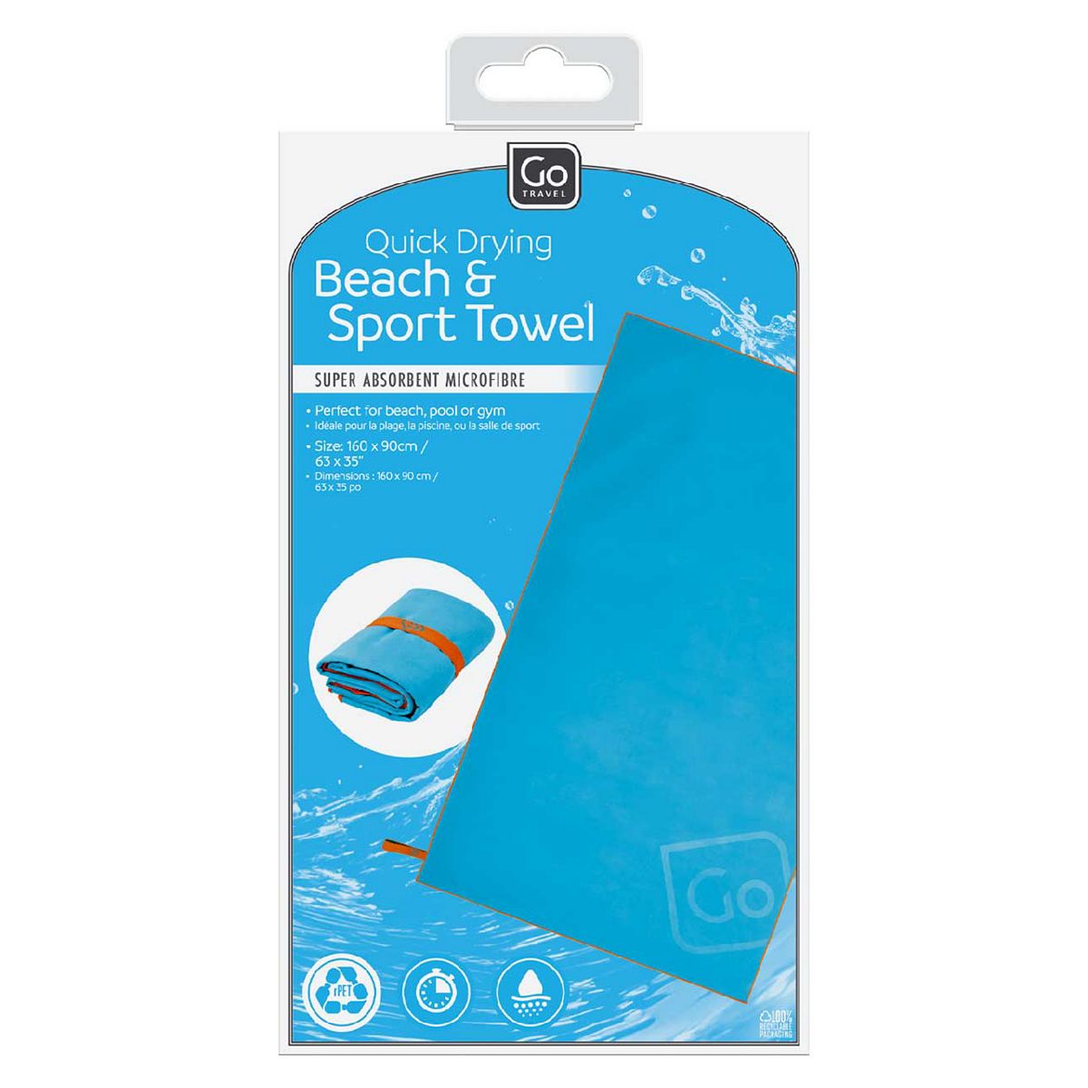 Go Travel Quick Drying Beach And Sport Towel (Blue)