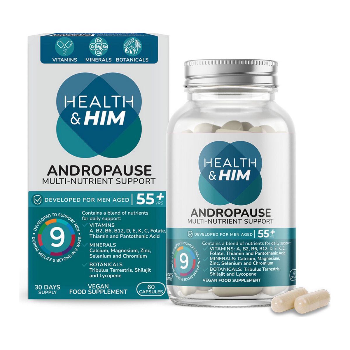 Health & Her Health & Him Andropause 55+ Testosterone Support Supplement Capsules - 60