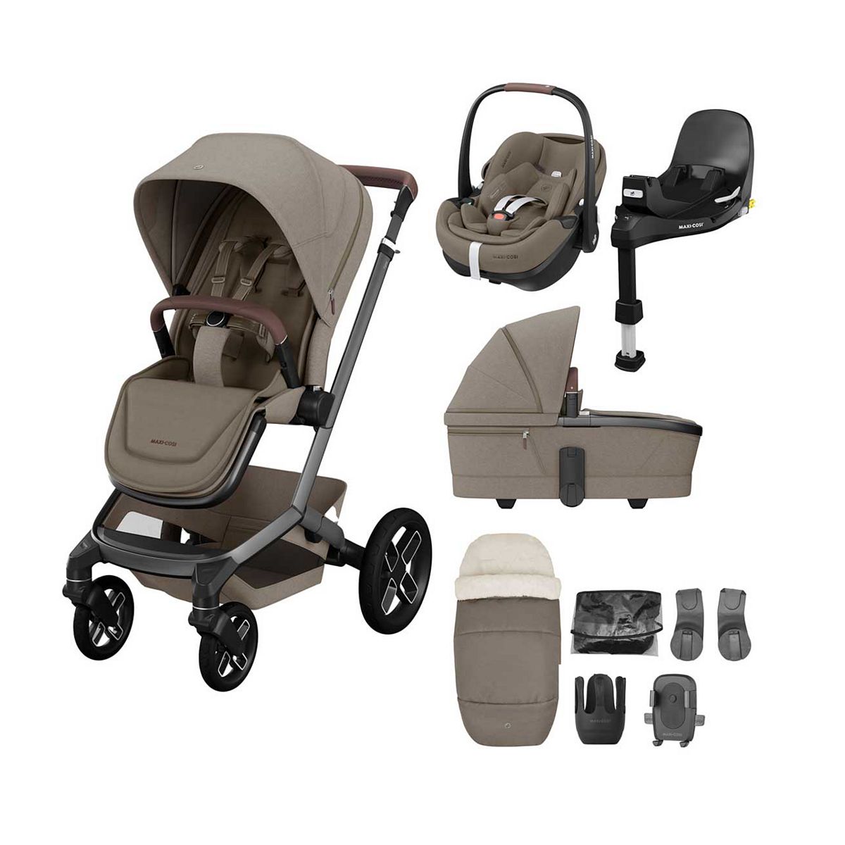 Maxi Cosi Maxi-Cosi Fame 9 Piece Premium Bundle Twillic Truffle Black Wheels
