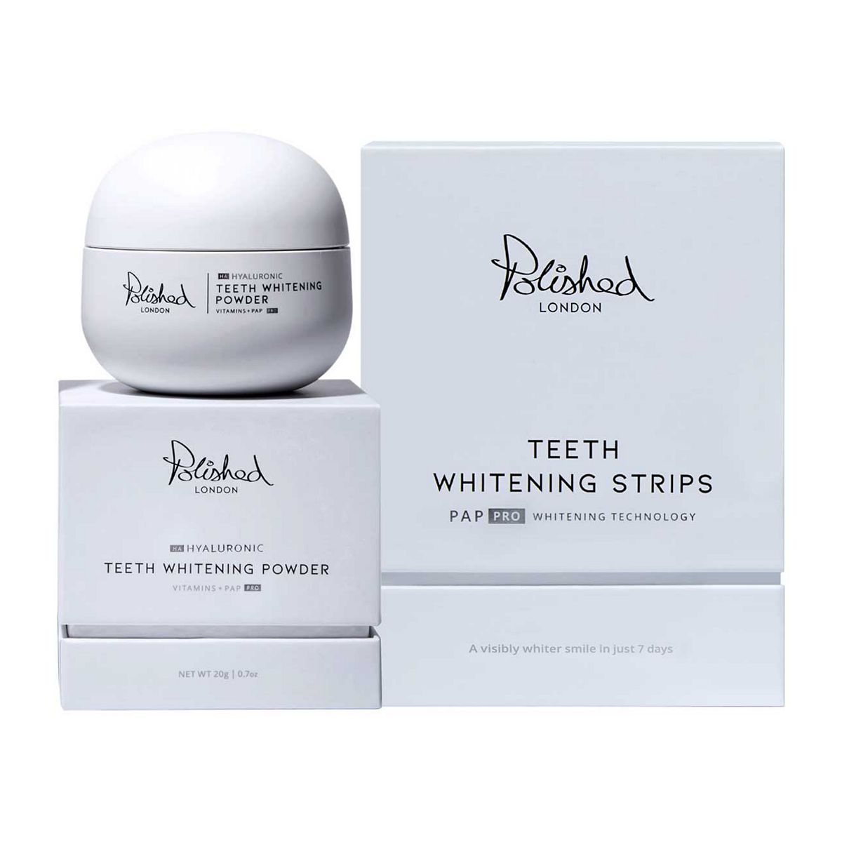 Polished London Teeth Whitening Strips And Hyaluronic Powder Bundle 14 Sachets 20G