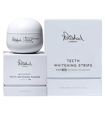 Polished London Teeth Whitening Strips and Hyaluronic Teeth Whitening Powder Bundle 14 Sachets 20g