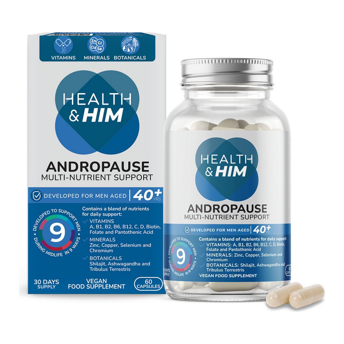 Health & Her Health & Him Andropause 40+ Testosterone Support 60 Capsules
