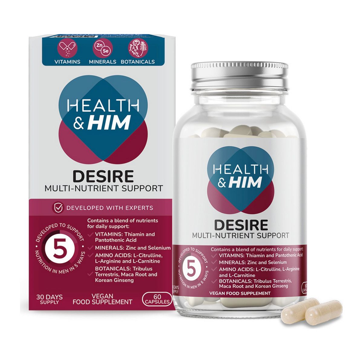 Health & Her Health & Him Desire Multi-Nutrient Support Supplement 60 Capsules