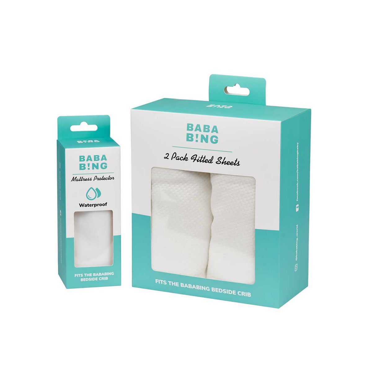 Bababing 2 Pack Fitted Sheets & Water Proof Mattress Protector Bundle - Natural