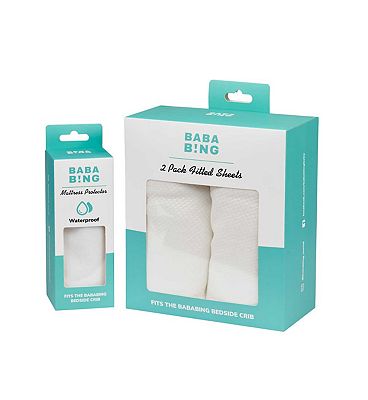 Bababing 2 Pack Fitted Sheets & Water Proof Mattress Protector Bundle - Natural