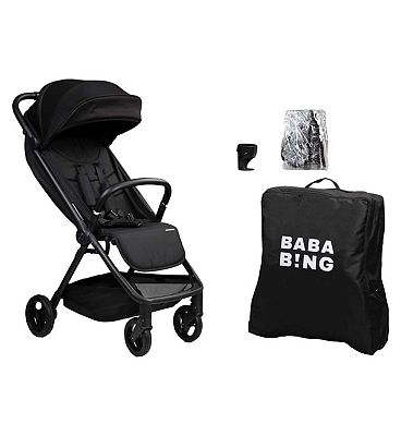Bababing Auto Fold Compact Stroller Bundle - Black