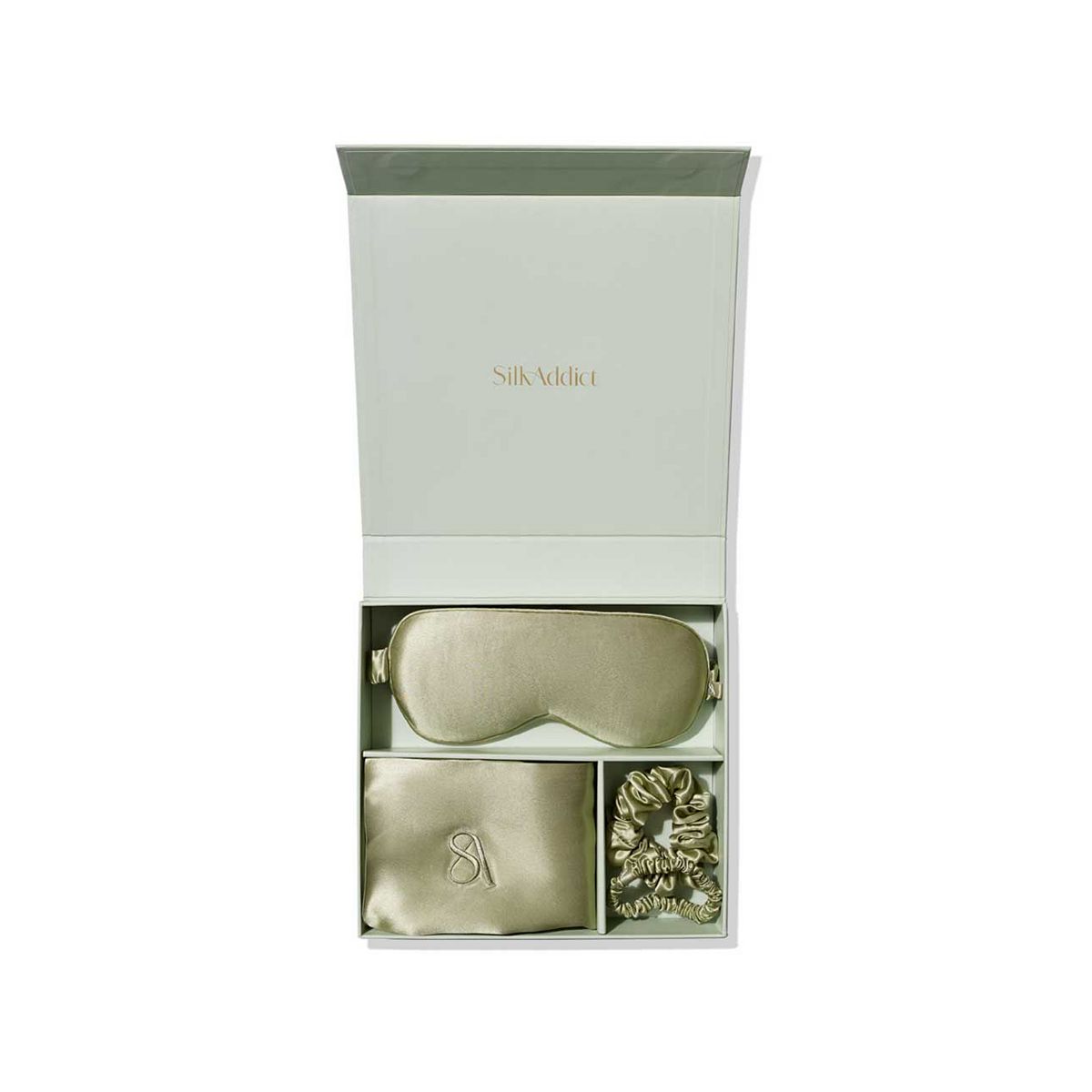 Silk Addict 100 % Mulberry Silk Gift Set Olive Green Multicolor