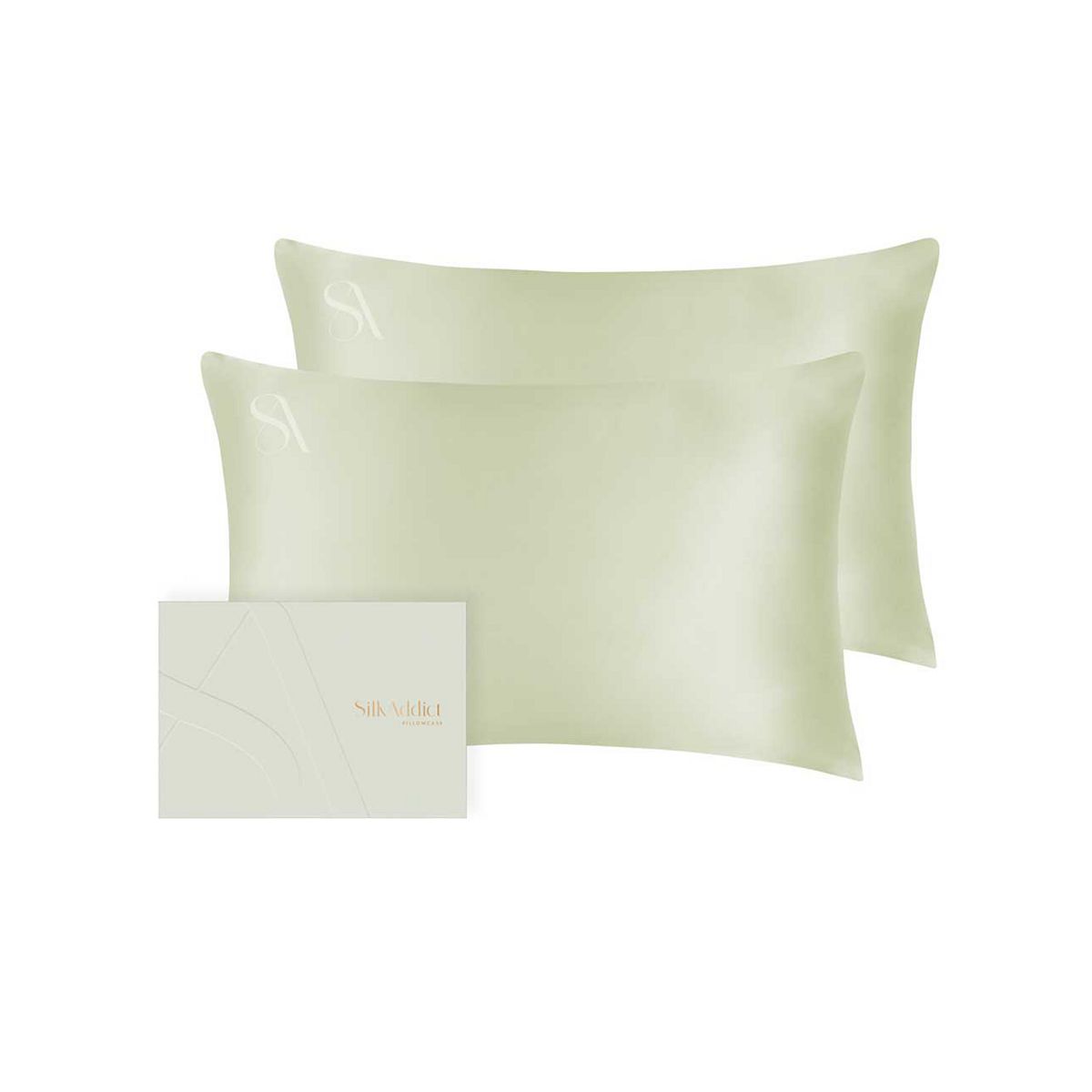 Silk Addict 100 % Mulberry Silk Pillowcase Olive Green Twinpack