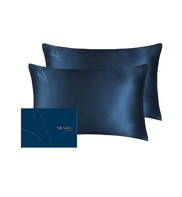 Silk Addict 100 % Mulberry Silk Pillowcase Navy, Twinpack