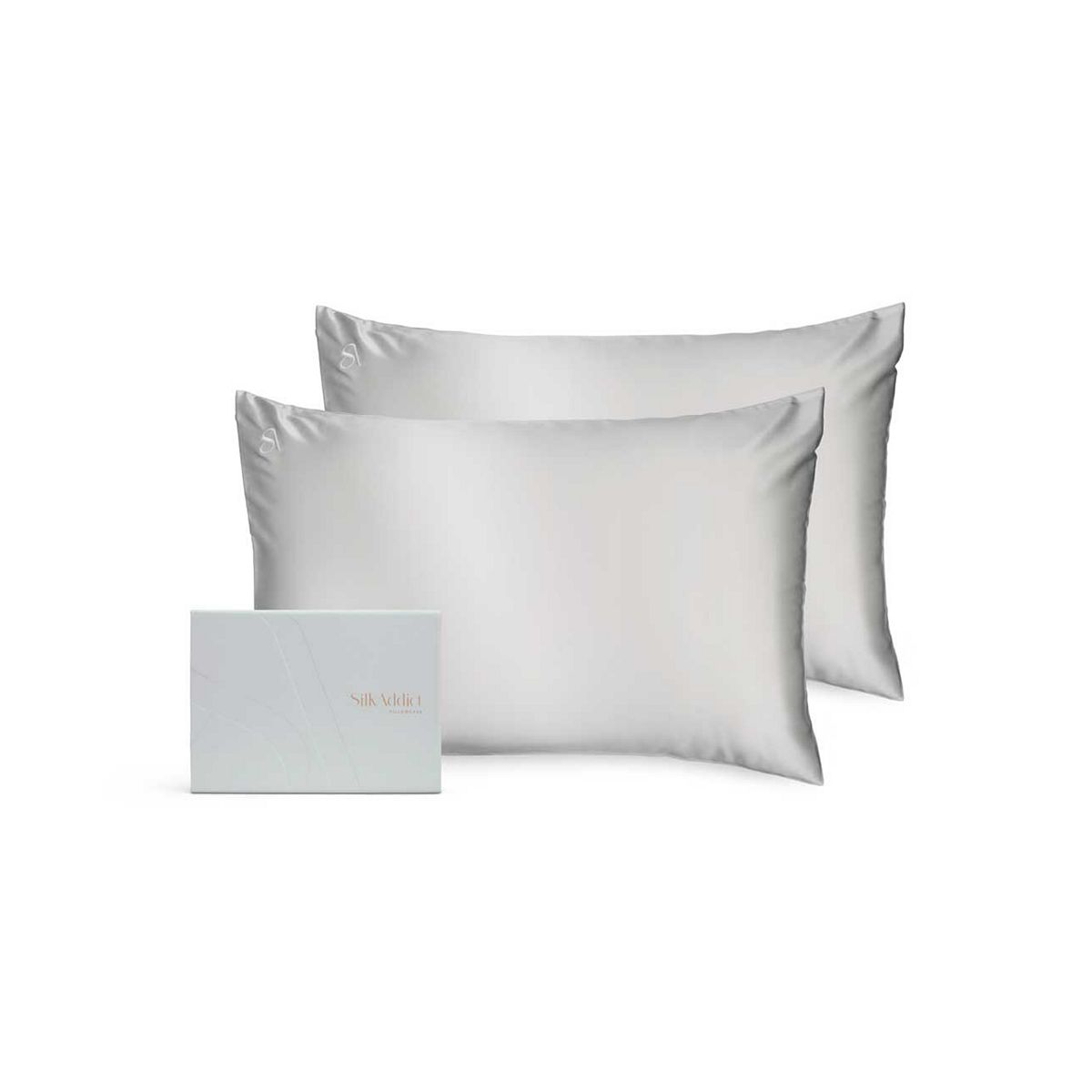 Silk Addict 100 % Mulberry Silk Pillowcase Silver, Twinpack