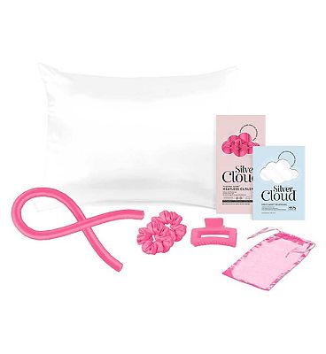 Silver Cloud Fuchsia Heatless Curlers and White Pillowcase