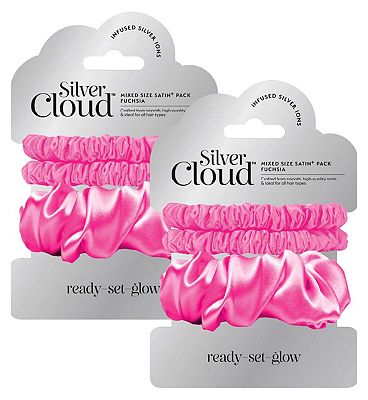 Silver Cloud Mixed Fuchsia Satin Scrunchies Double Pack