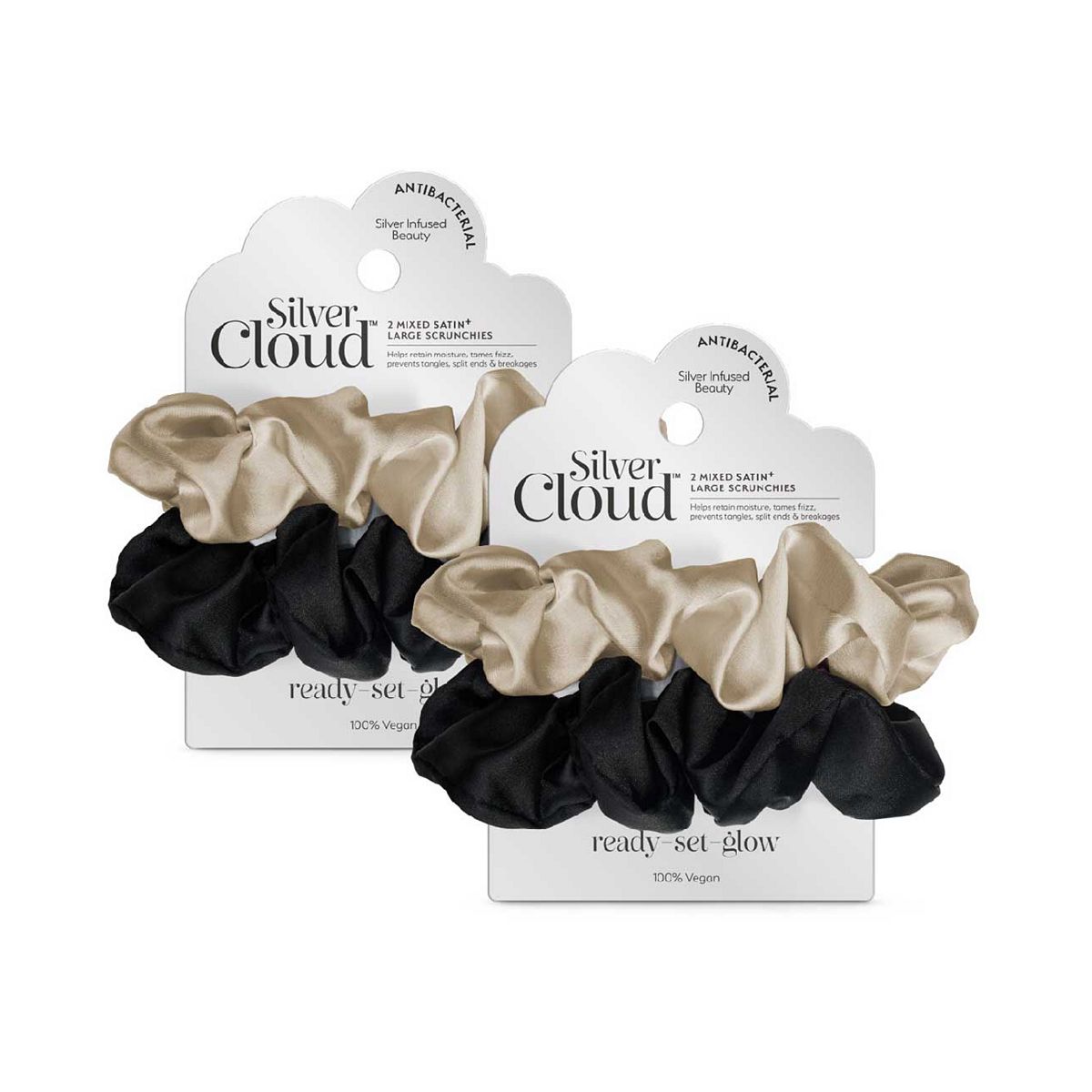 Silver Cloud Women's Multi Silver Ion Infused Satin Large Scrunchies Double Pack - Image 4