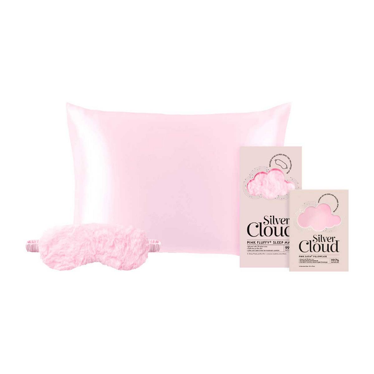 Silver Cloud Pink Fluffy Eye Mask And Pillowcase