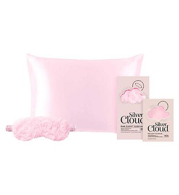 Silver Cloud Pink Fluffy Eye Mask and Pink Pillowcase